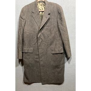 Vintage Brooks Brothers Makers 1818 Herringbone Brown Overcoat Tweed Size 39 RG